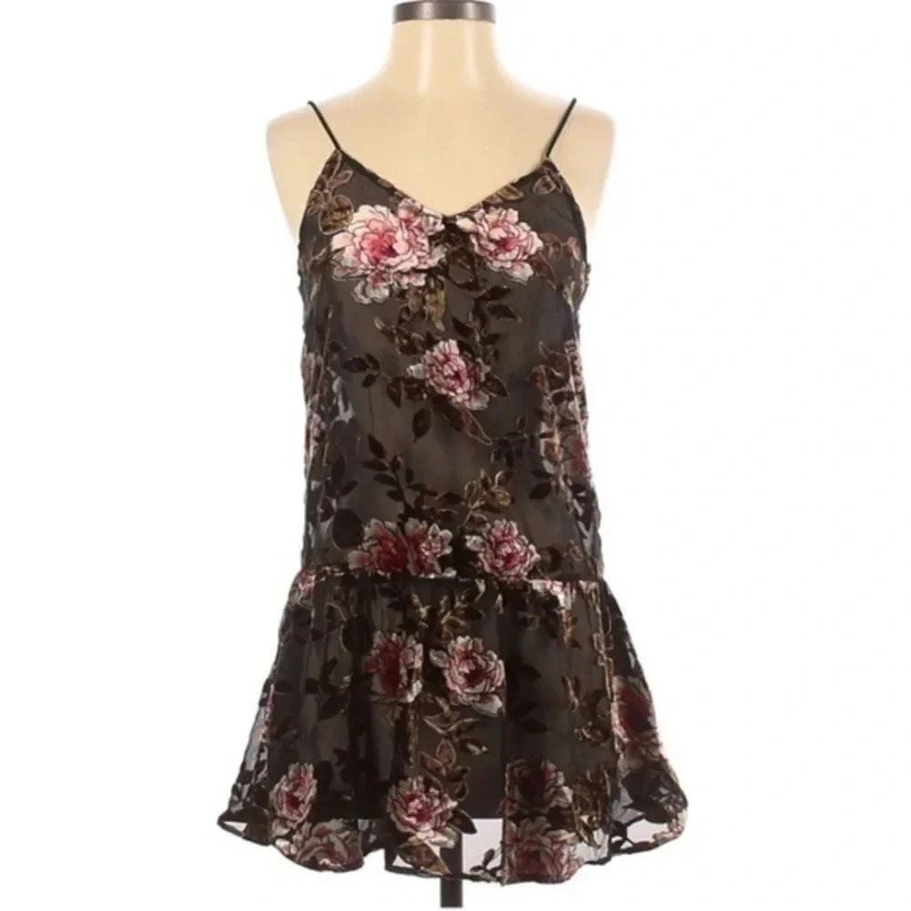 American Eagle Y2K Velvet Burnout Brown Ruffle Bohemian Floral Dress Size XS - Picture 2 of 3